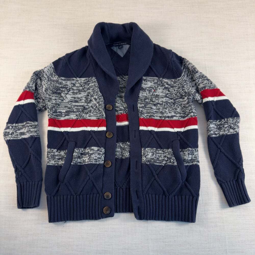 Tommy Hilfiger Men's Shawl Collar Cable Knit Striped Cardigan Sweater Size M